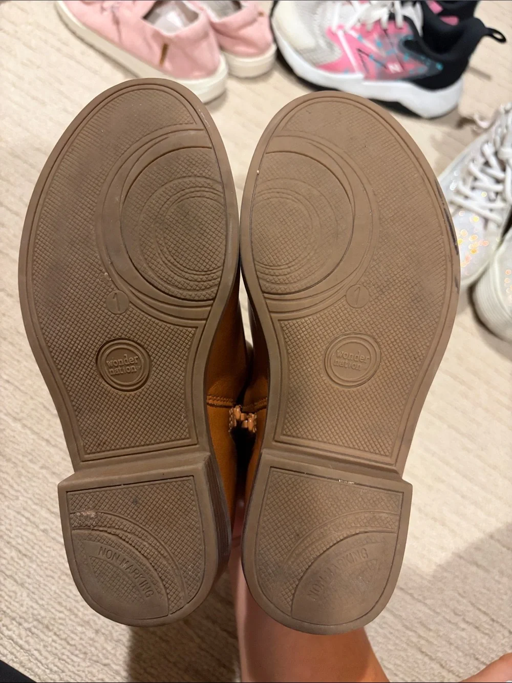 wonder nation Kids Tan Brown Ankle Boots with Side Zip